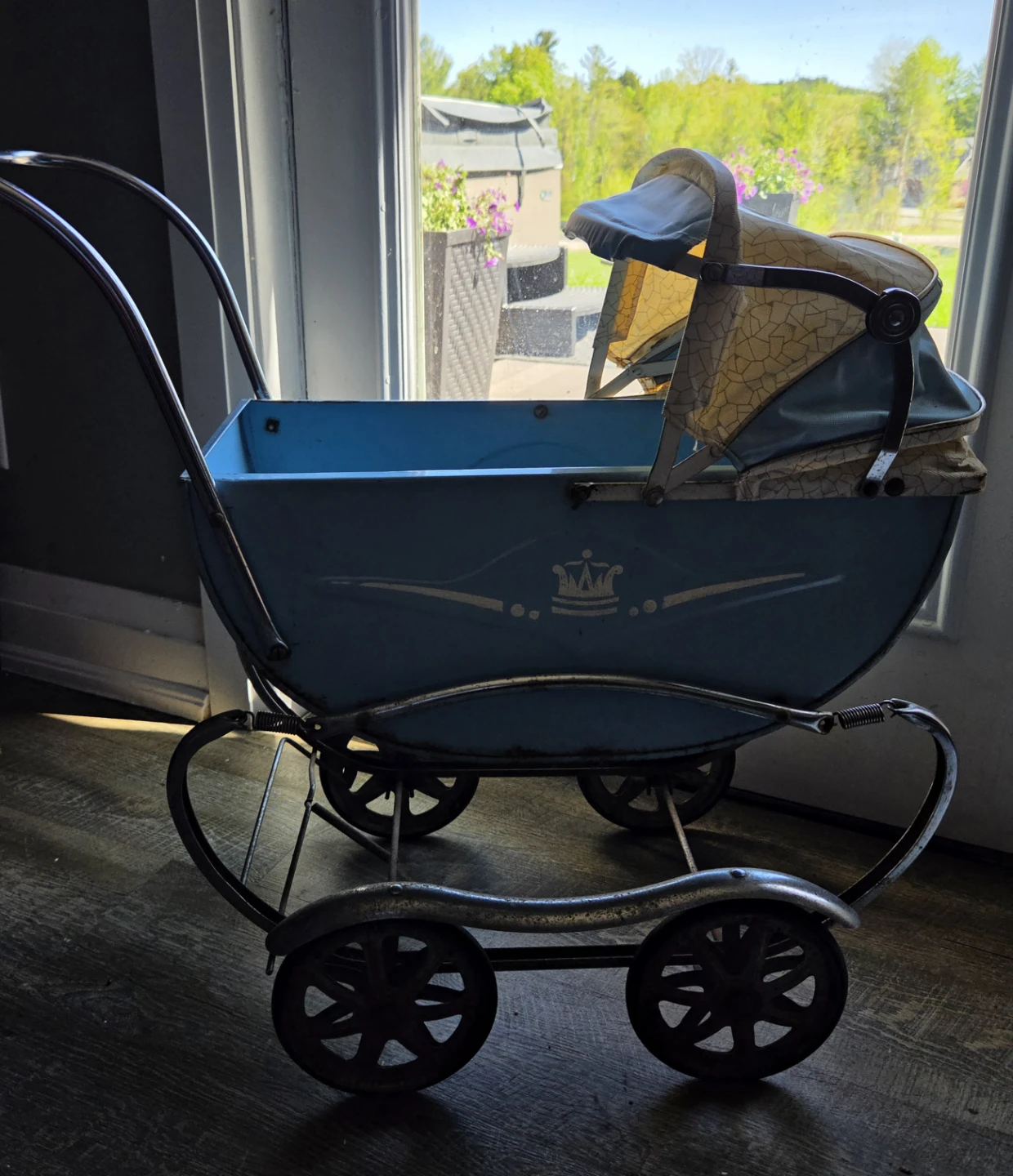 Vintage Blue Metal Doll Pram - photo 4