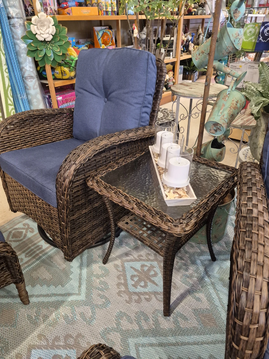 New 2 Wicker swivel rockers with Ottomans & side table - photo 2