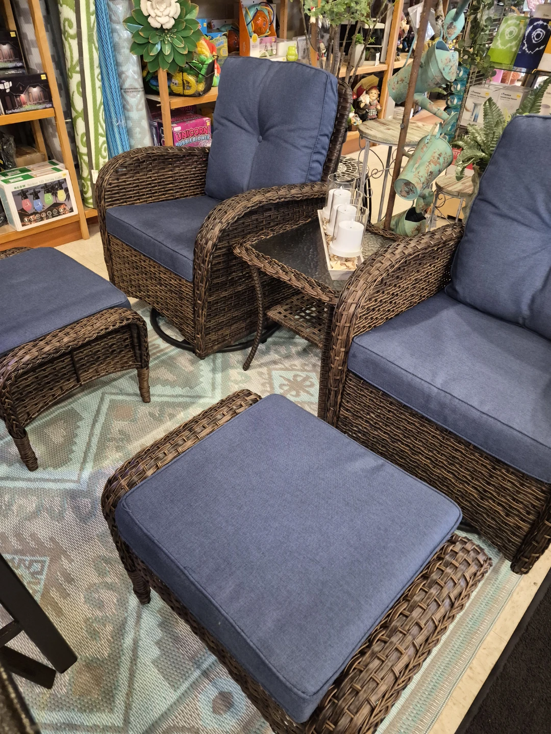 New 2 Wicker swivel rockers with Ottomans & side table - photo 5