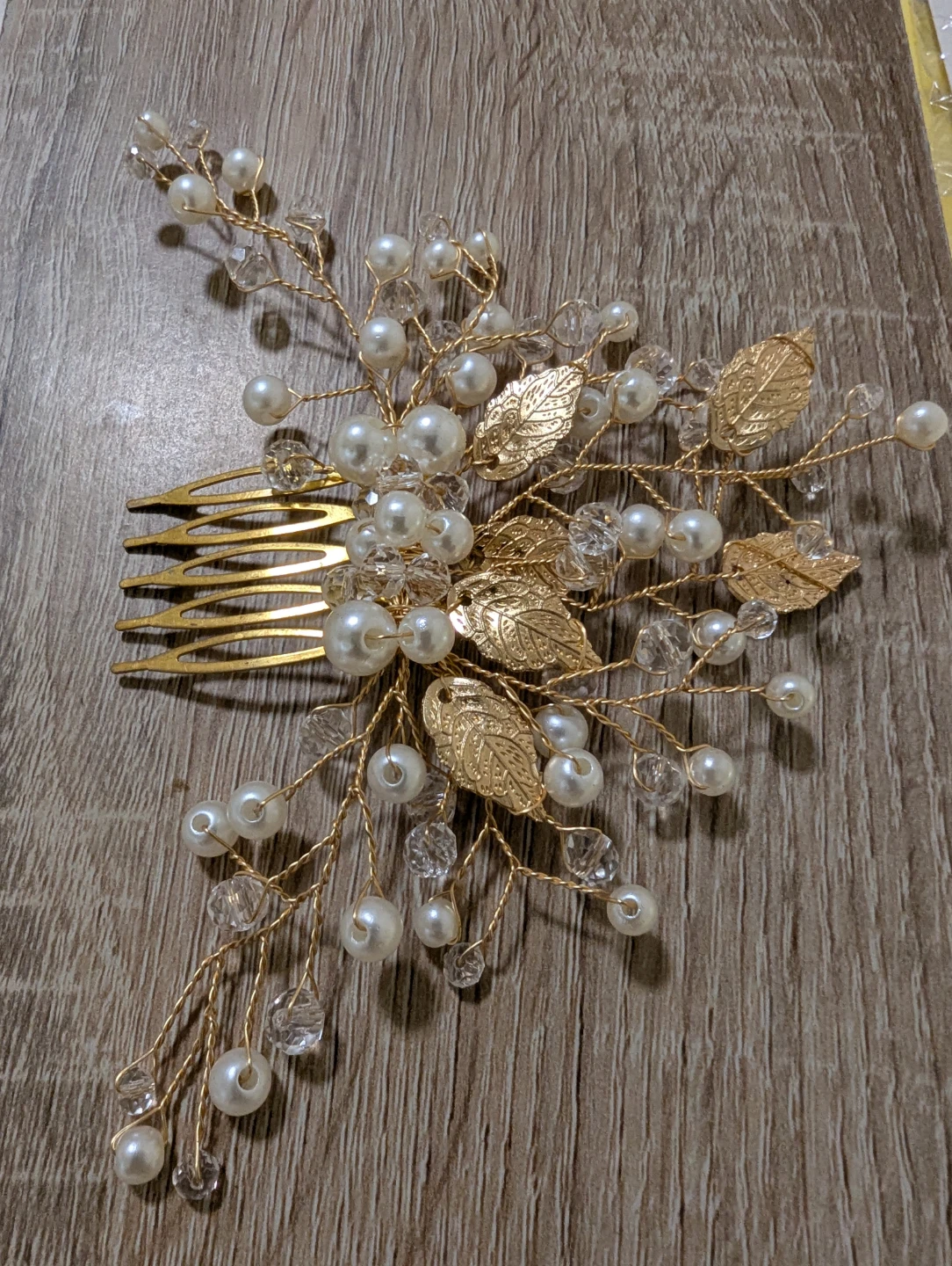 Gold Pearl and Crystal Hair Comb