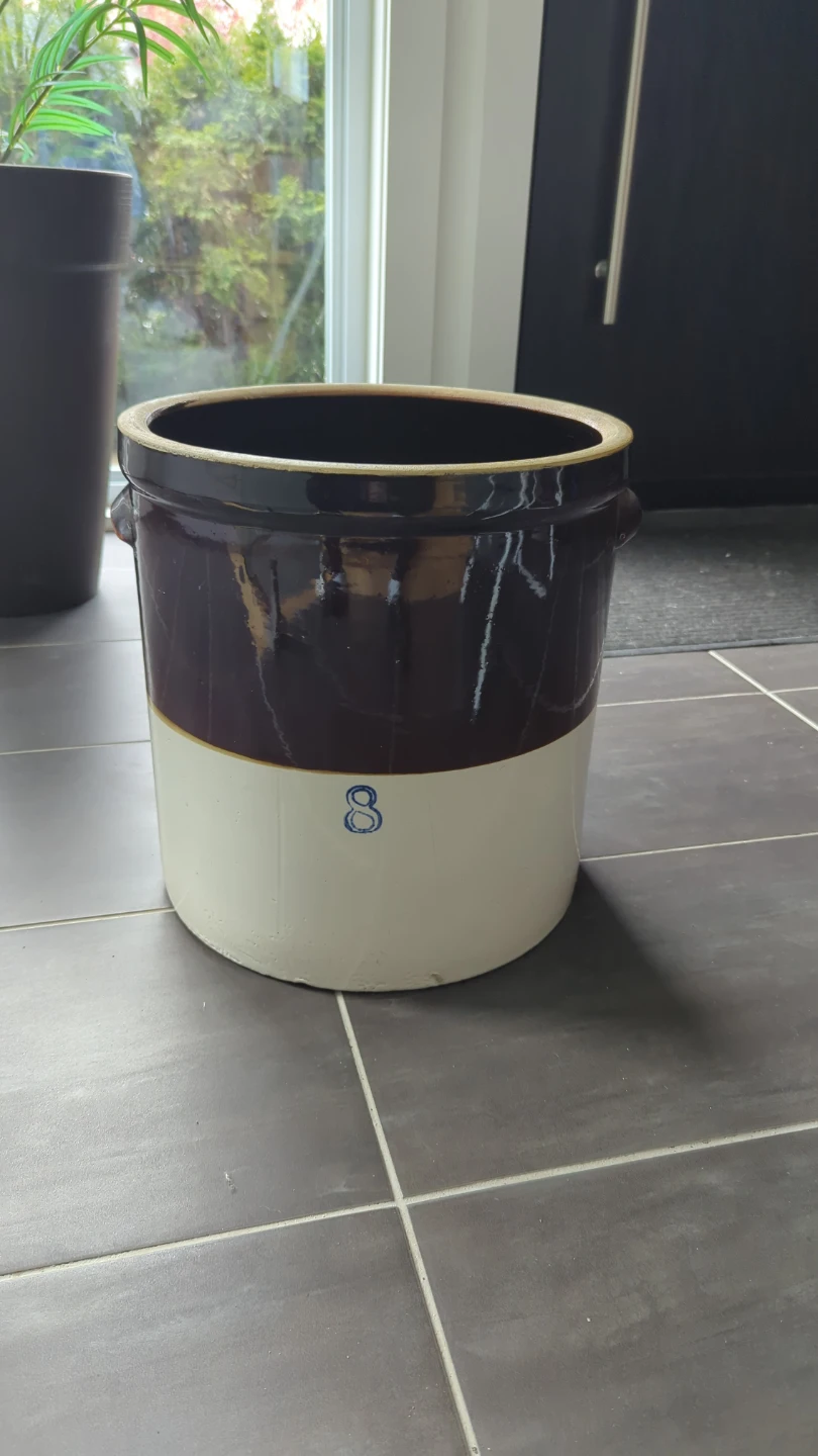 Antique 8-Gallon Crock with Wooden Lid