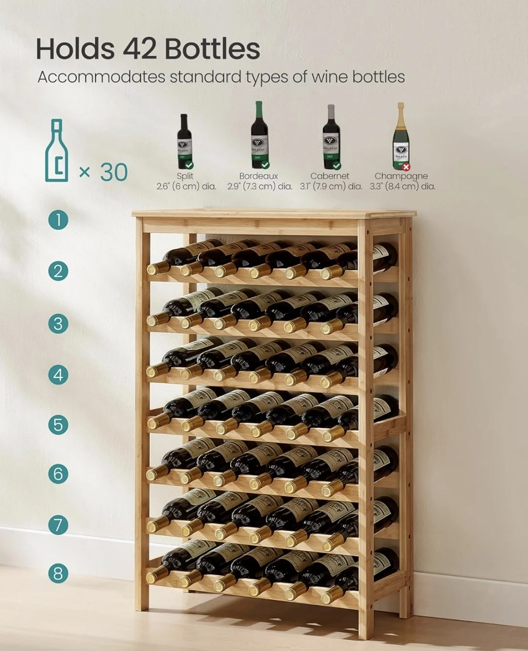 SONGMICS Natural Bamboo 42-Bottle Wine Rack - photo 4