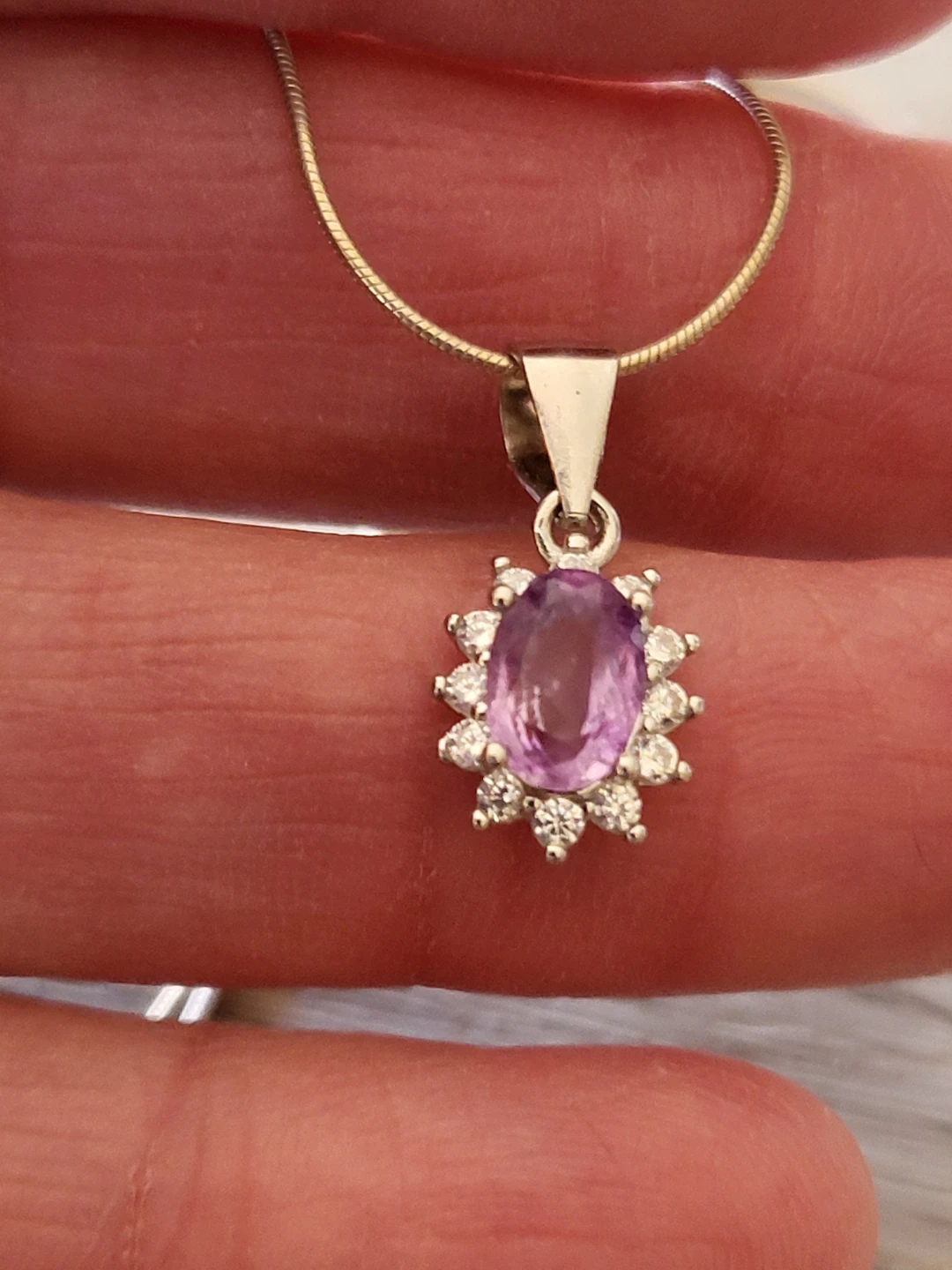Sterling Silver Amethyst & CZ Pendant Necklace