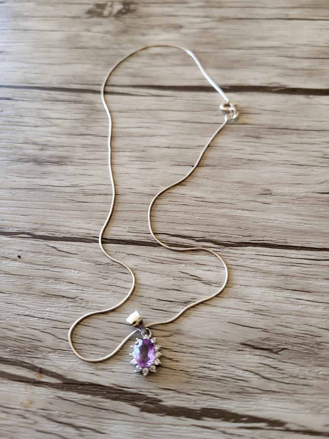 Sterling Silver Amethyst & CZ Pendant Necklace - photo 2