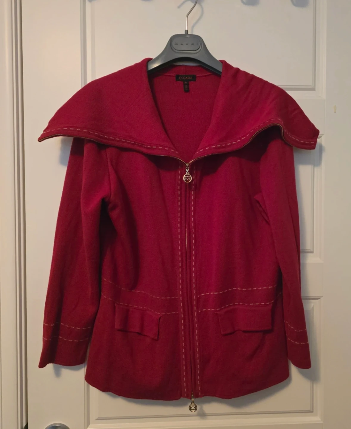 Escada Red Full-Zip Knit Jacket Size 40