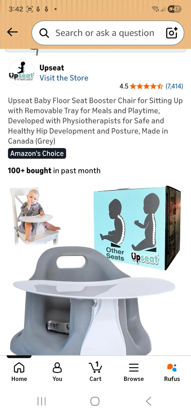 Upseat Baby Floor Seat Booster Chair with Removable Tray - Grey - photo 3