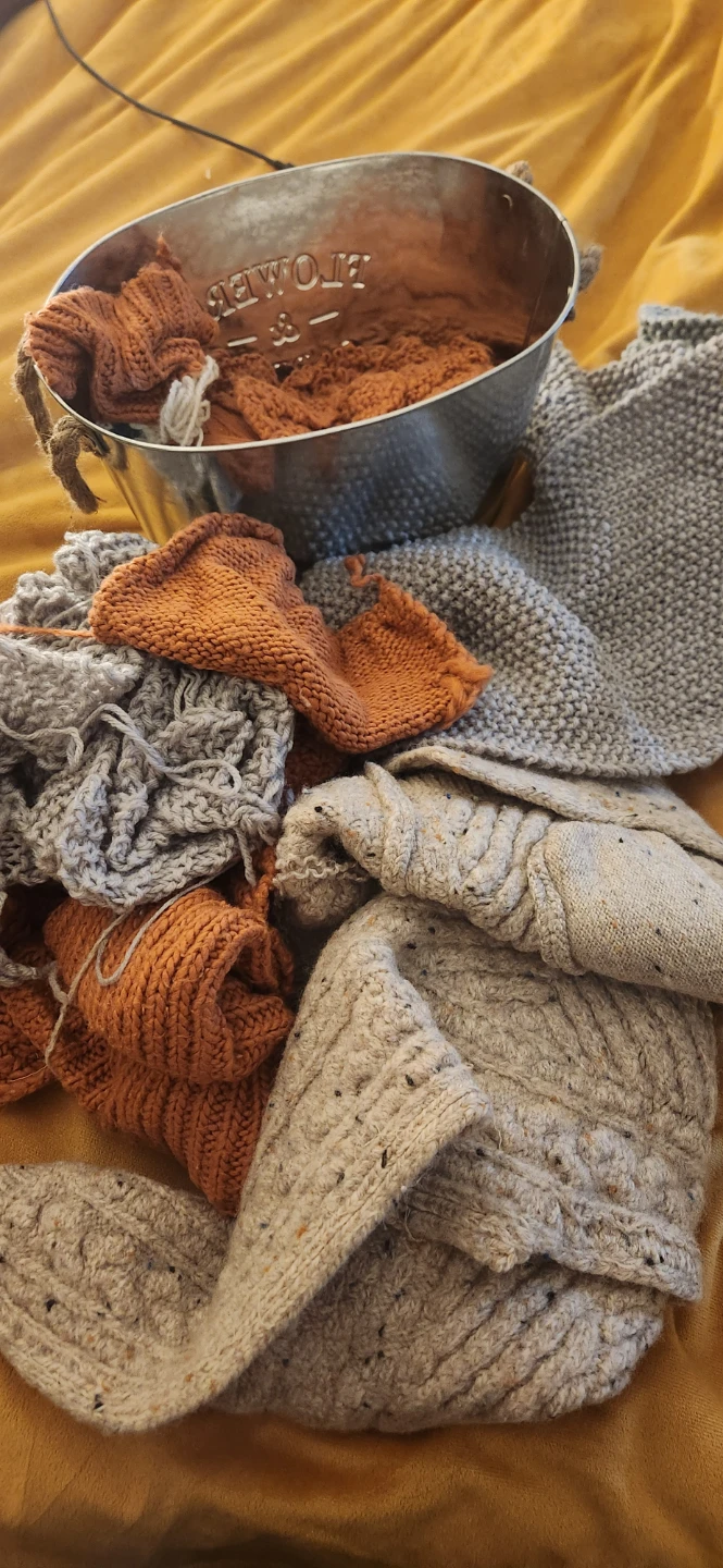 Knitting Yarn - coral, beige, and grey