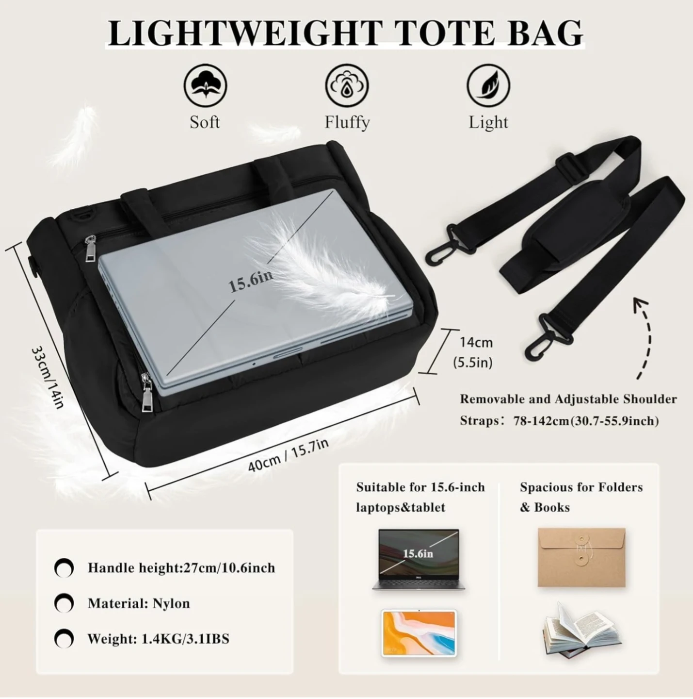 Women's Teacher/Nurse Puffer Laptop Tote Bag, Black 🛄 🧳 👝 👜 - photo 4
