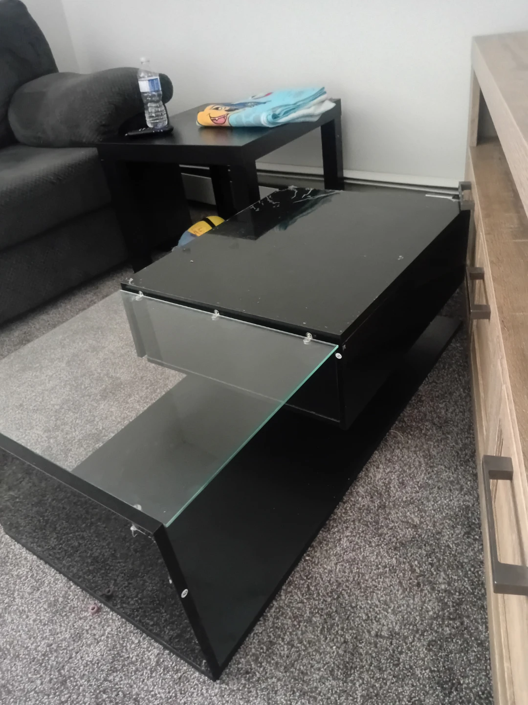 Black Modern Coffee Table with Glass Top