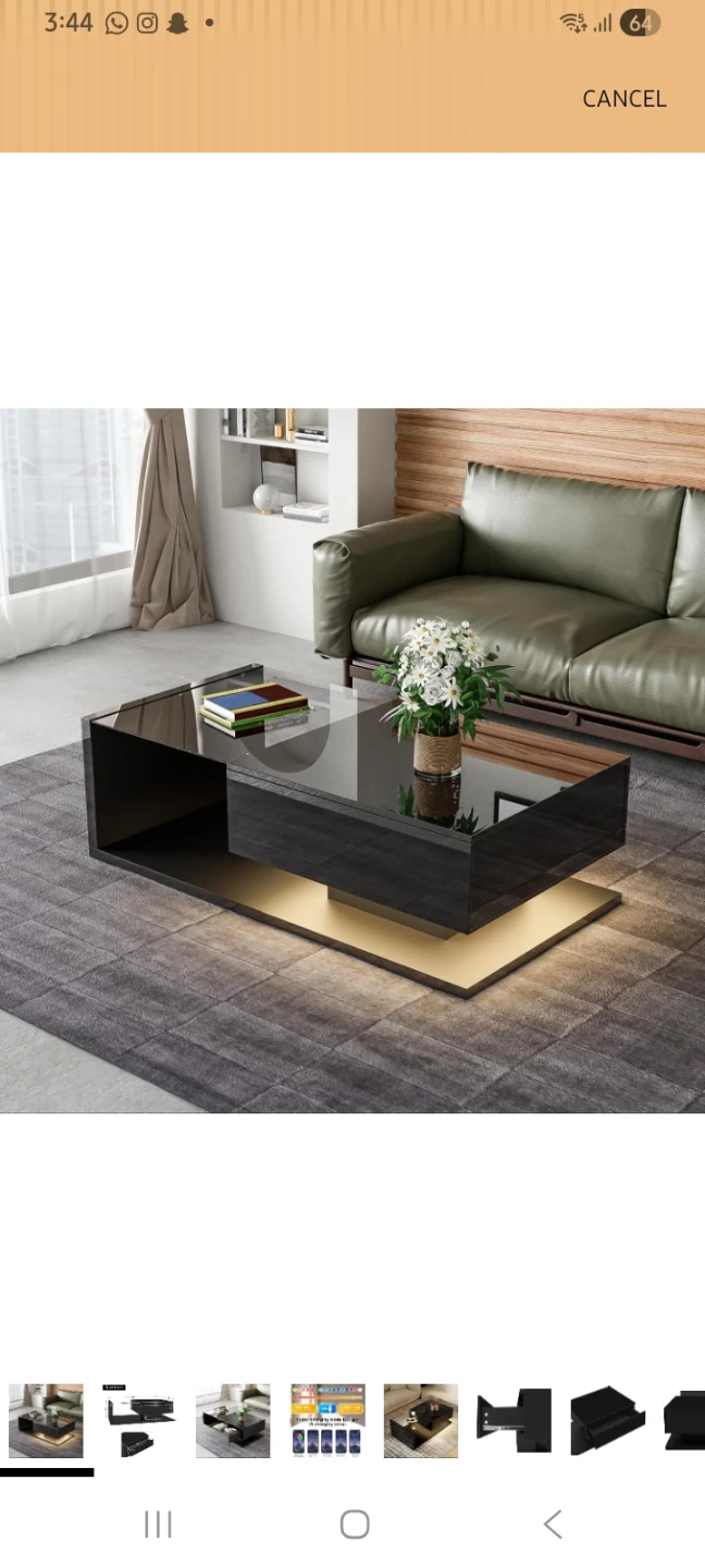 Black Modern Coffee Table with Glass Top - photo 4