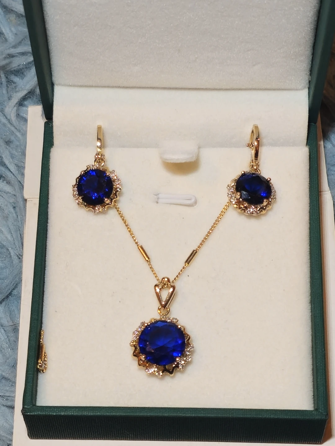 Sapphire (Lab-created)necklace and earring set, Gold Plated