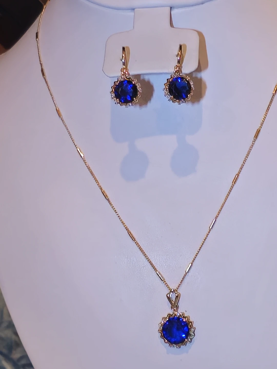 Sapphire (Lab-created)necklace and earring set, Gold Plated - photo 2