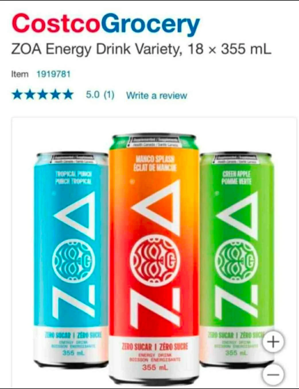ZOA Energy Drink Variety Pack (18 x 355 mL)