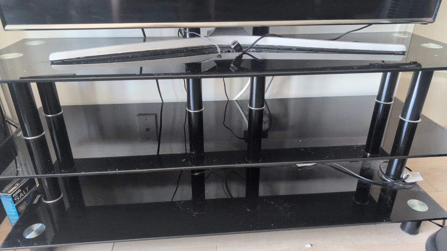 3-Tier Black Glass TV Stand - photo 2