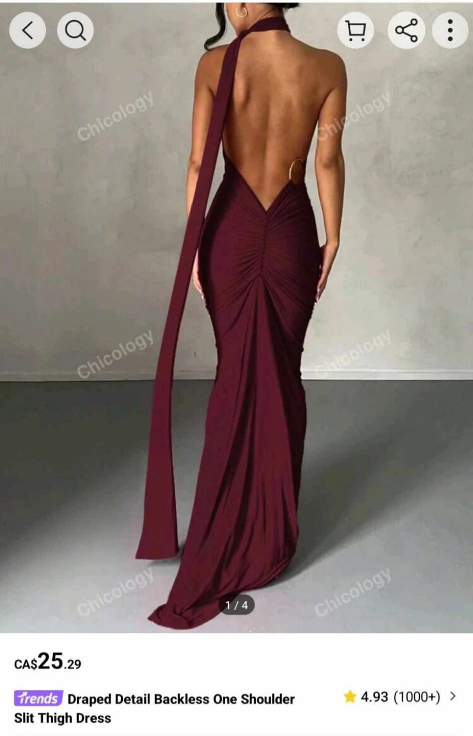 Draped Backless One Shoulder Burgundy  Dress - photo 2