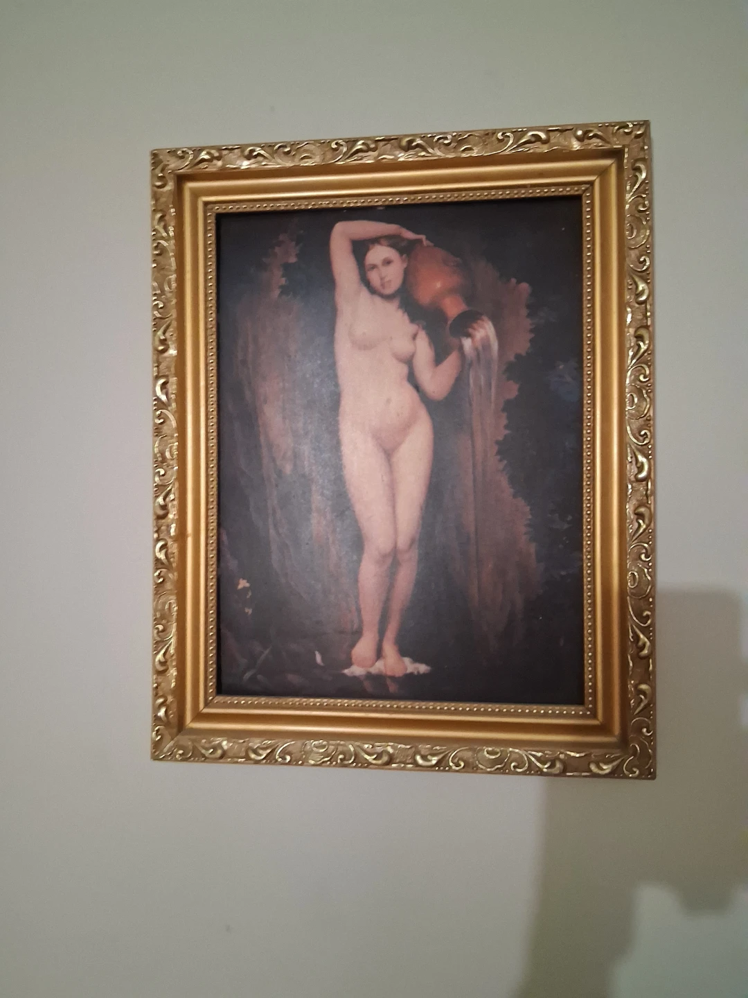 Framed Painting of Woman with Urn