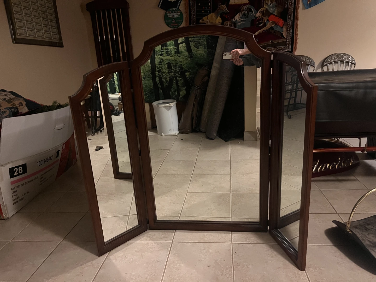 Wooden Tri-Fold Vanity Mirror