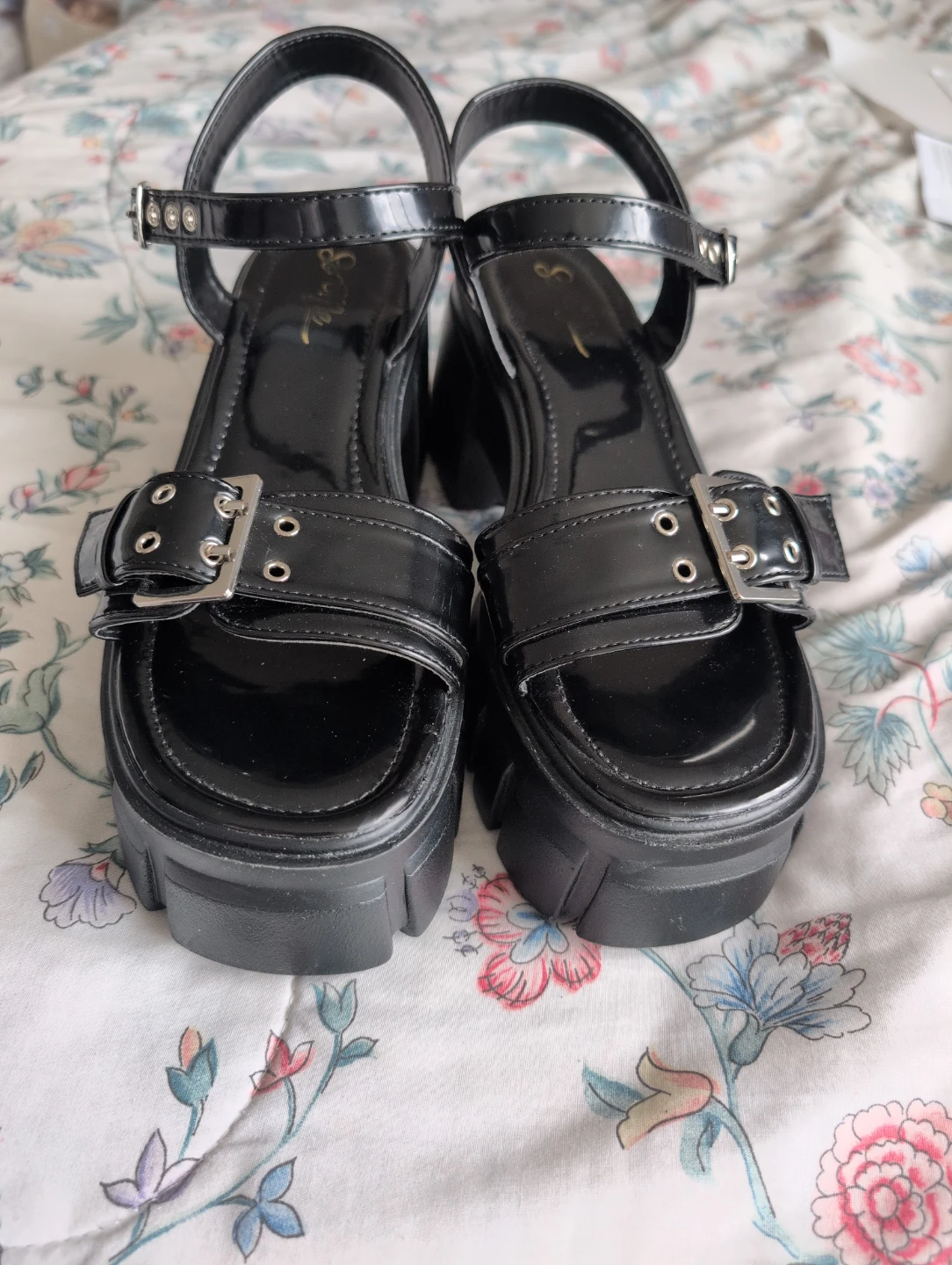 Black Chunky Platform Sandals Size 10 - photo 3