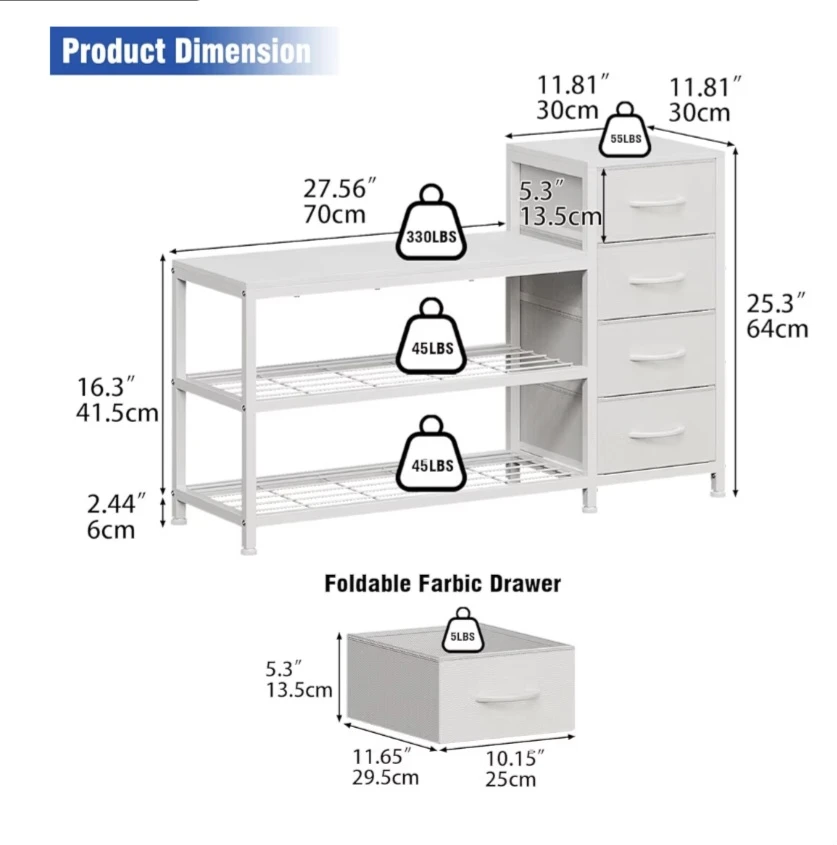 Shoe storage with 4 fabric drawers - photo 3