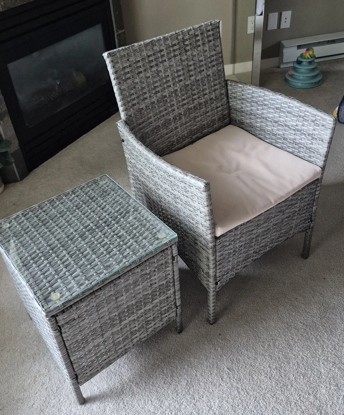 Grey Wicker Patio Chair and Side Table Set