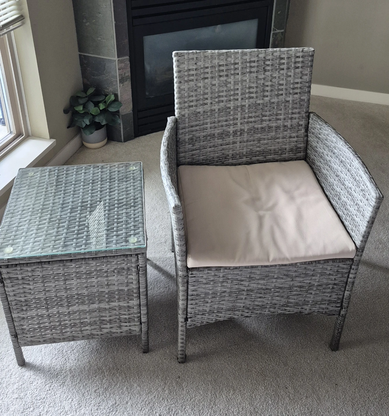 Grey Wicker Patio Chair and Side Table Set - photo 2