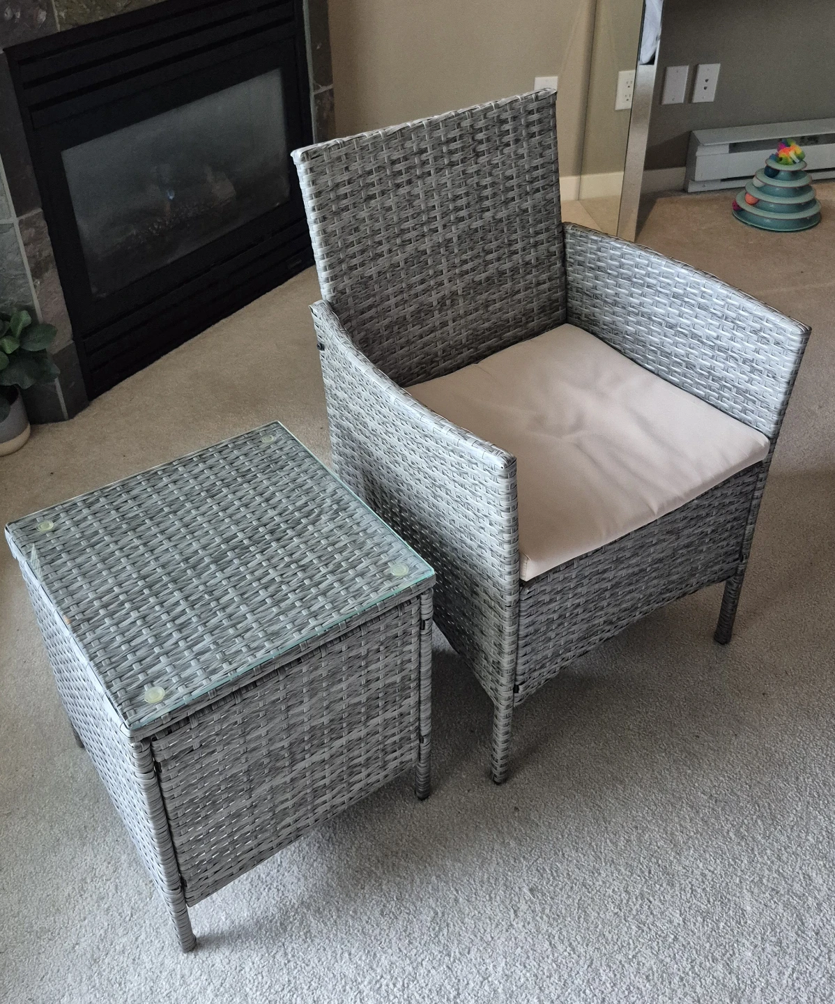 Grey Wicker Patio Chair and Side Table Set - photo 5