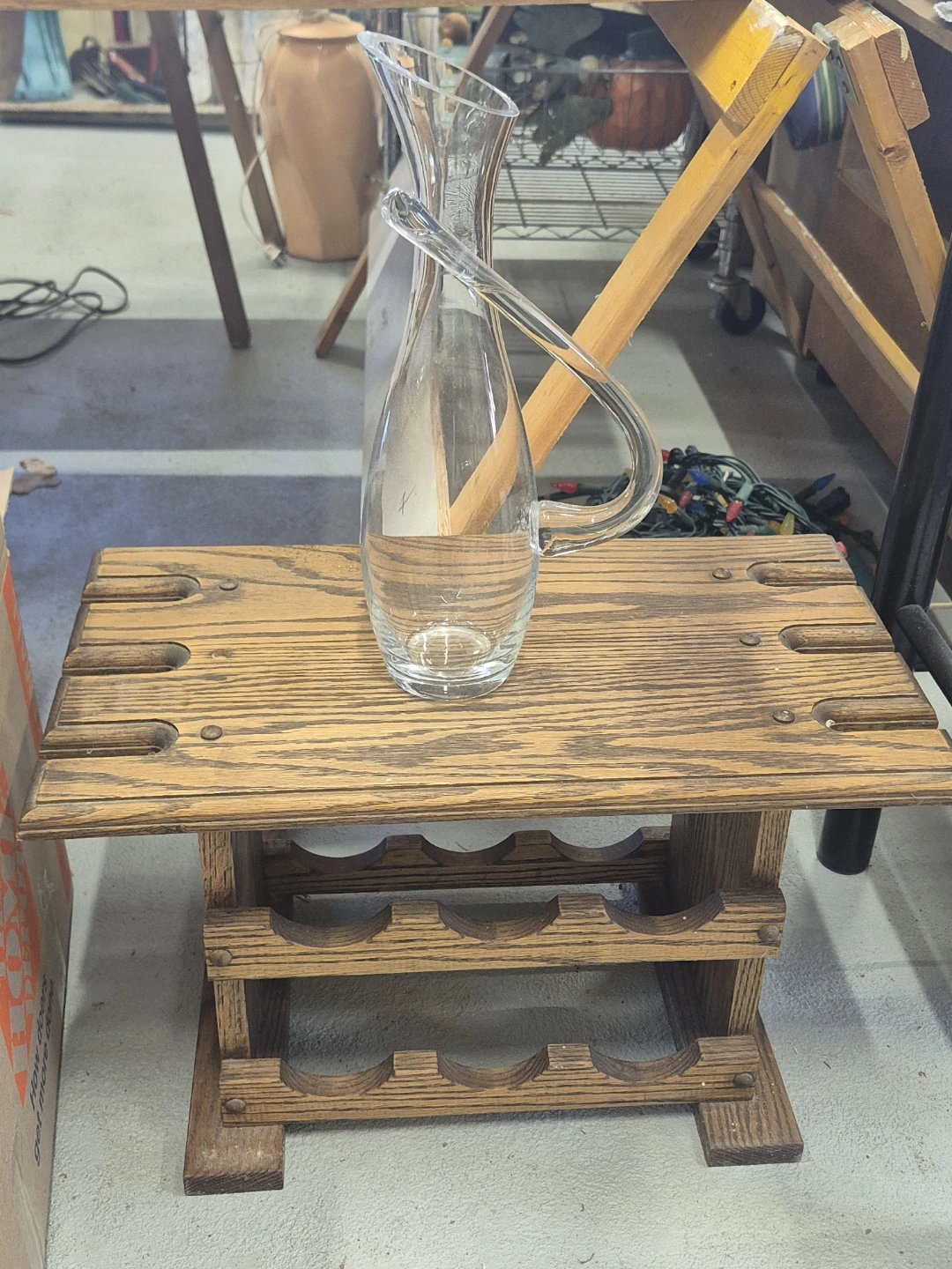 Glass Carafe and Wooden Wine Rack