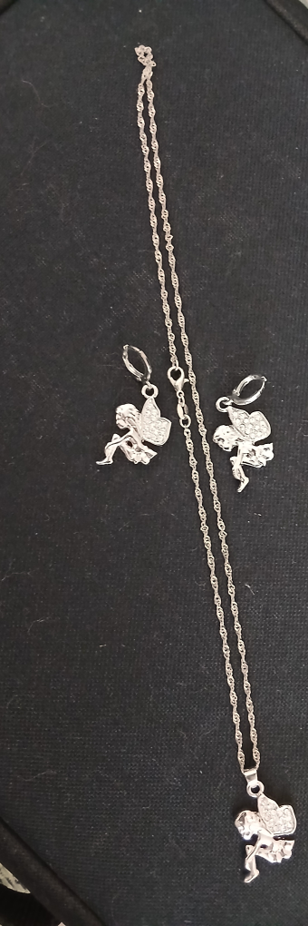 Silver Fairy Pendant Necklace and Earrings Set - photo 2