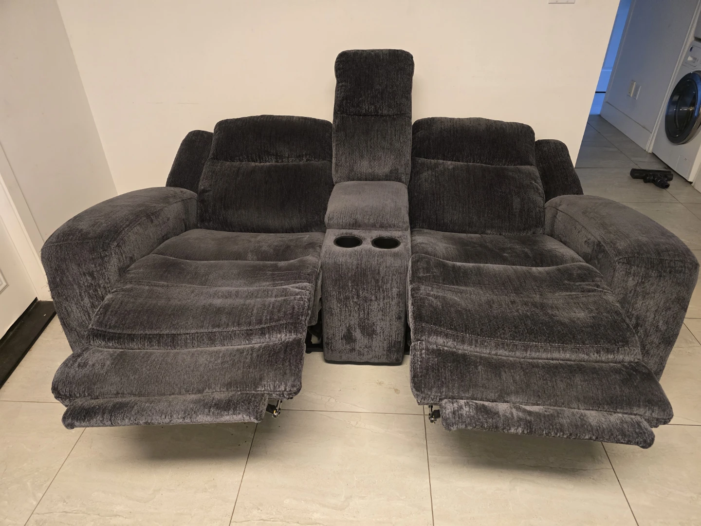 Atlantis 79" Fabric Power Reclining Loveseat - Dark Grey - photo 2