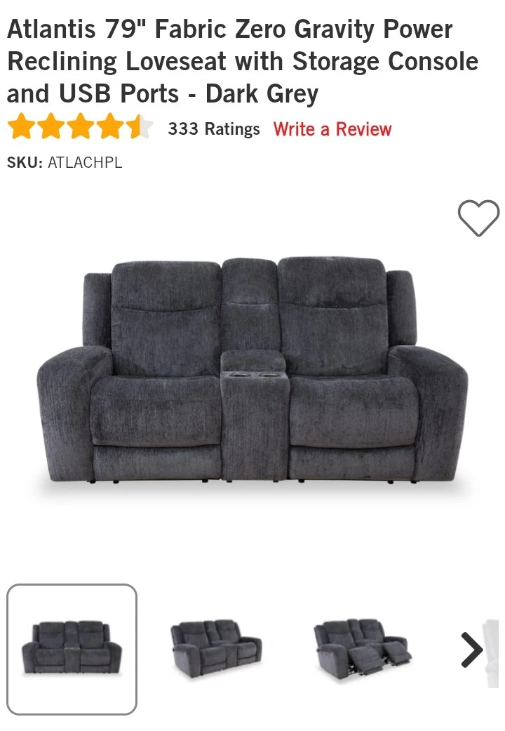 Atlantis 79" Fabric Power Reclining Loveseat - Dark Grey - photo 3