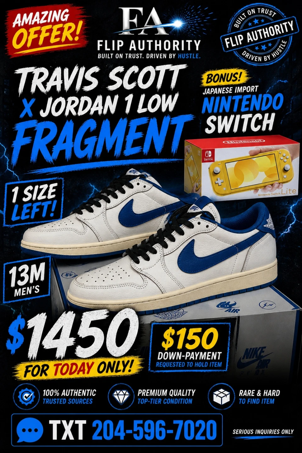 Travis Scott x Jordan 1 Low Fragment size 13
