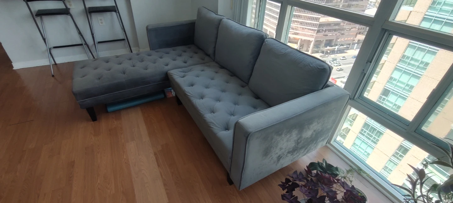 Grey Velvet Sectional Sofa with Chaise - photo 2
