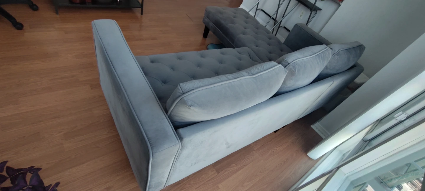 Grey Velvet Sectional Sofa with Chaise - photo 3