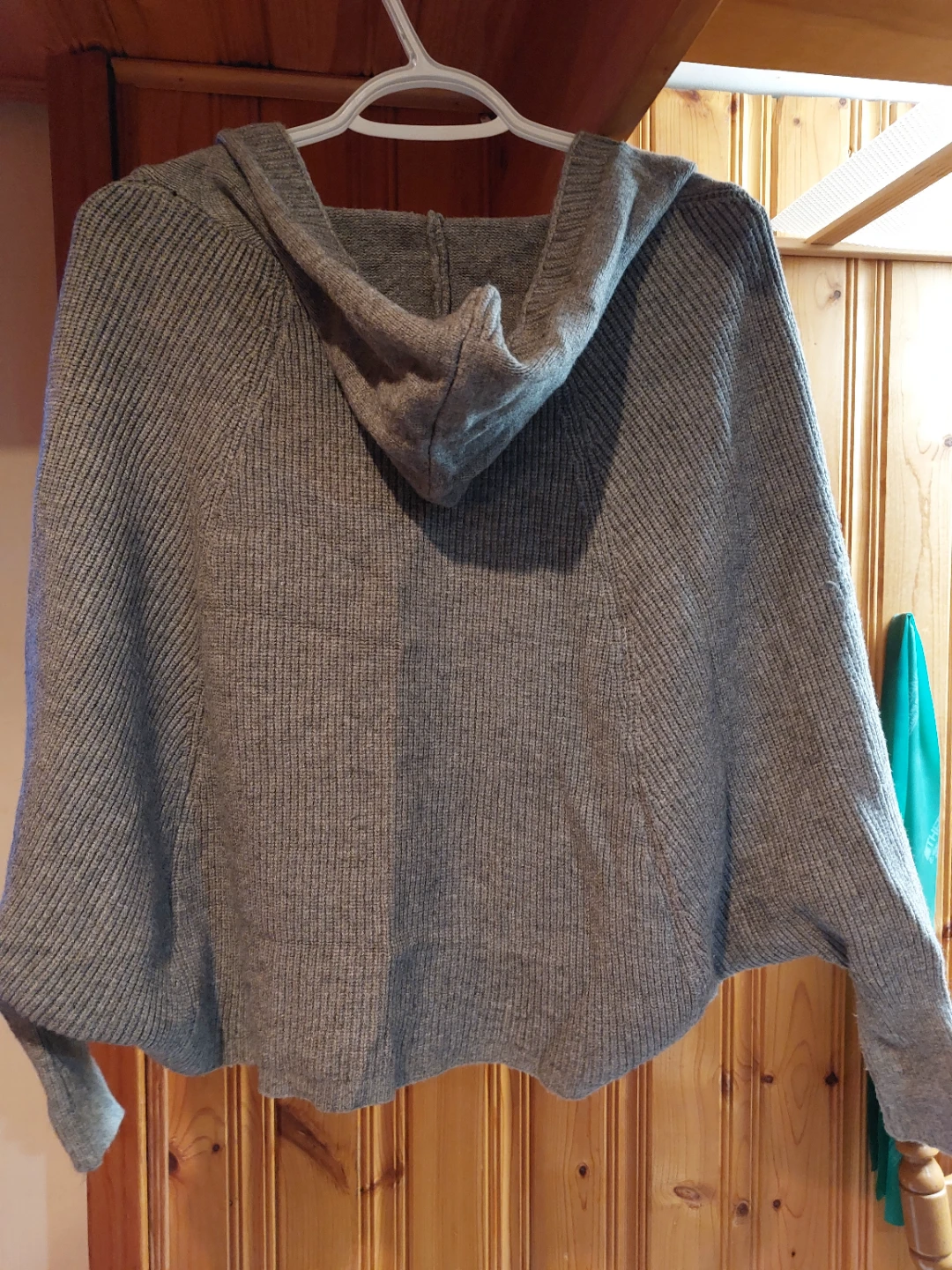 Gray Knit Hooded Poncho Sweater - photo 2