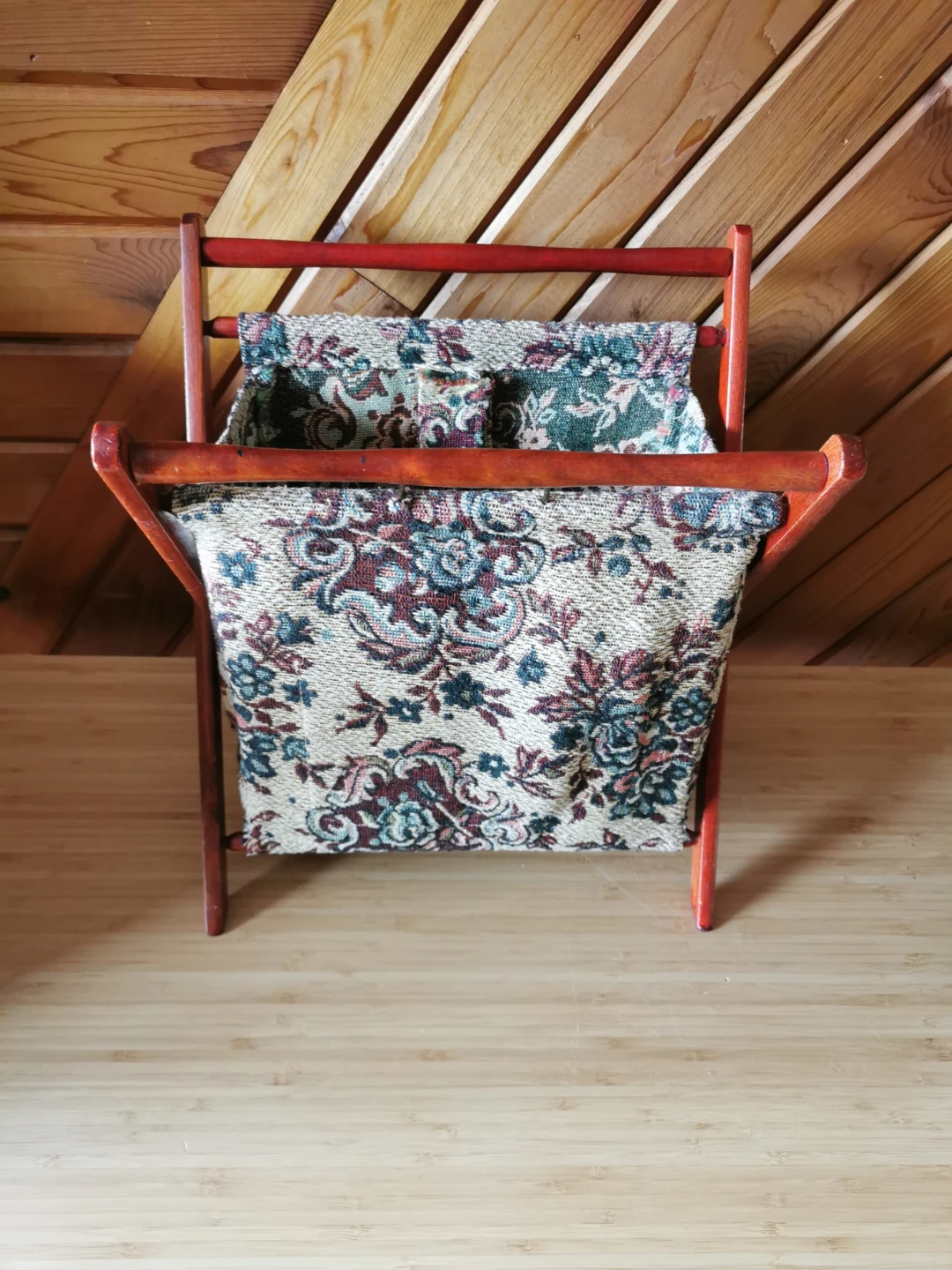 Vintage Floral Fabric Magazine Rack Folding