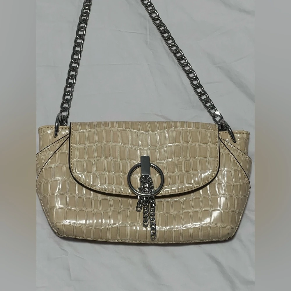 ASOS Cream Croc-Embossed Shoulder Bag with Silver Chain - photo 2