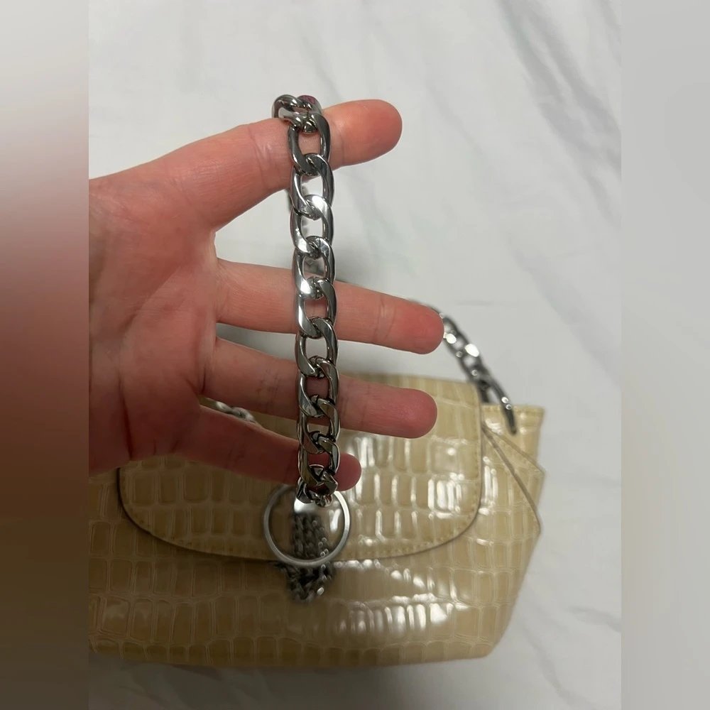 ASOS Cream Croc-Embossed Shoulder Bag with Silver Chain - photo 3