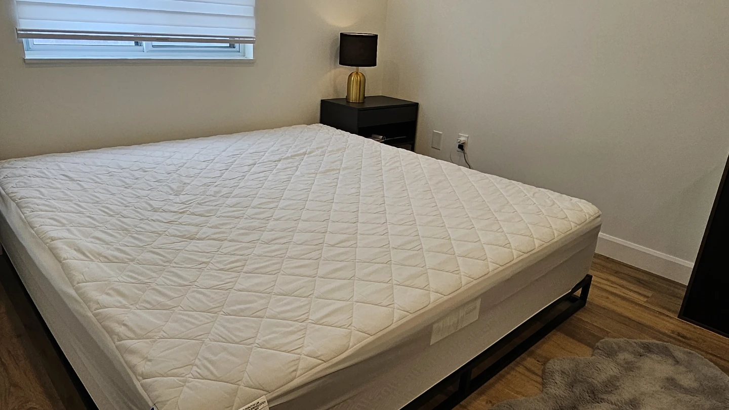 King size mattress and black metal frame