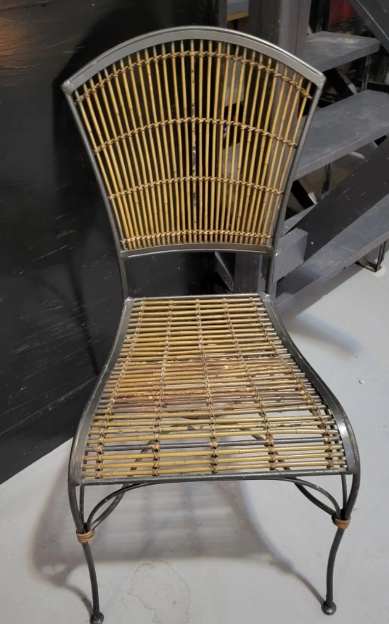 Wrought Iron and Rattan Patio Chair
