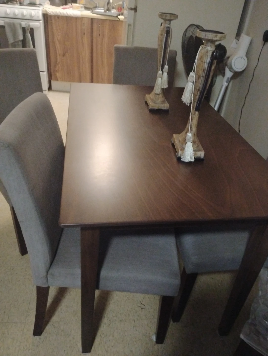 Wooden Dining Table with 4 grey upholstered Chairs - photo 3