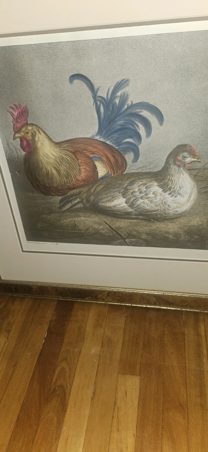 Framed Lithograph of Rooster and Hen - photo 2