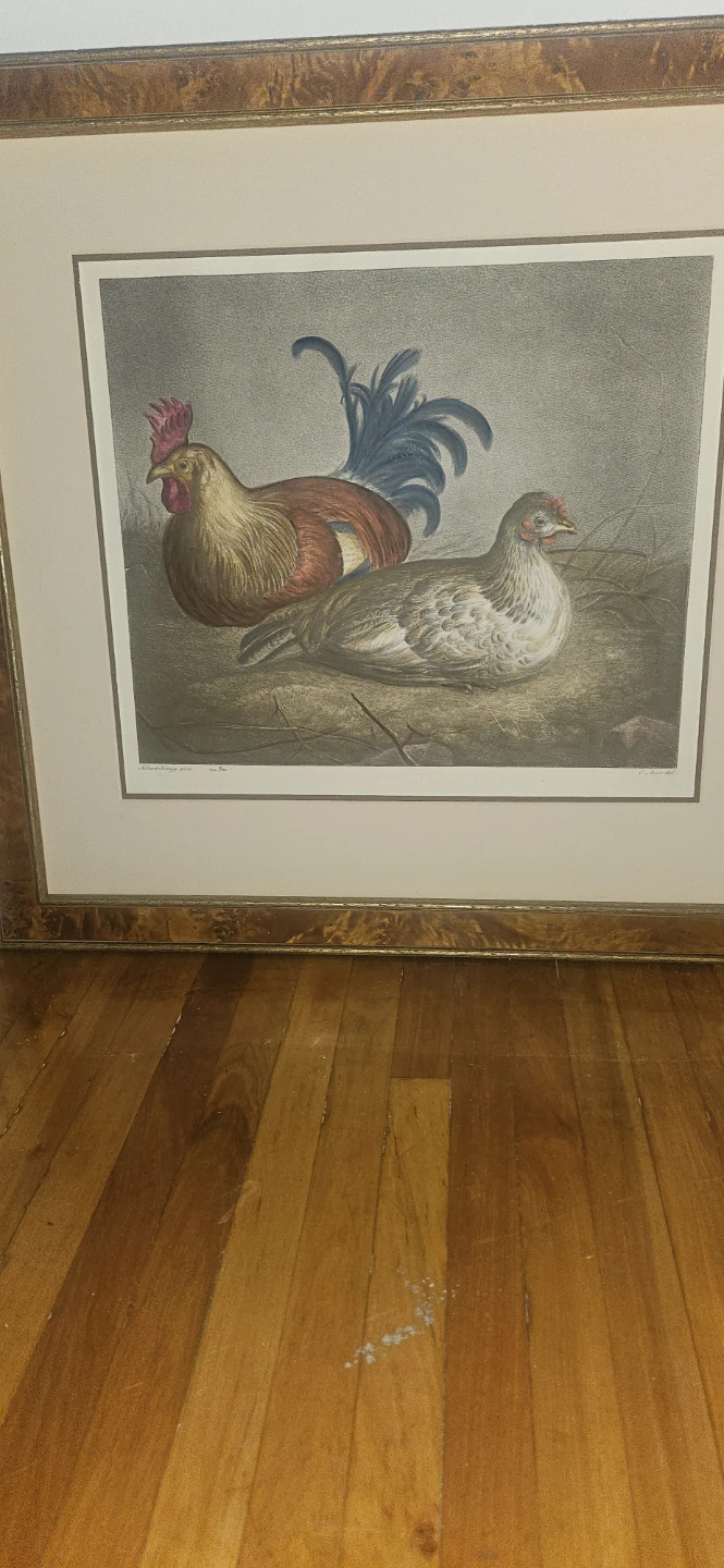 Framed Lithograph of Rooster and Hen - photo 3