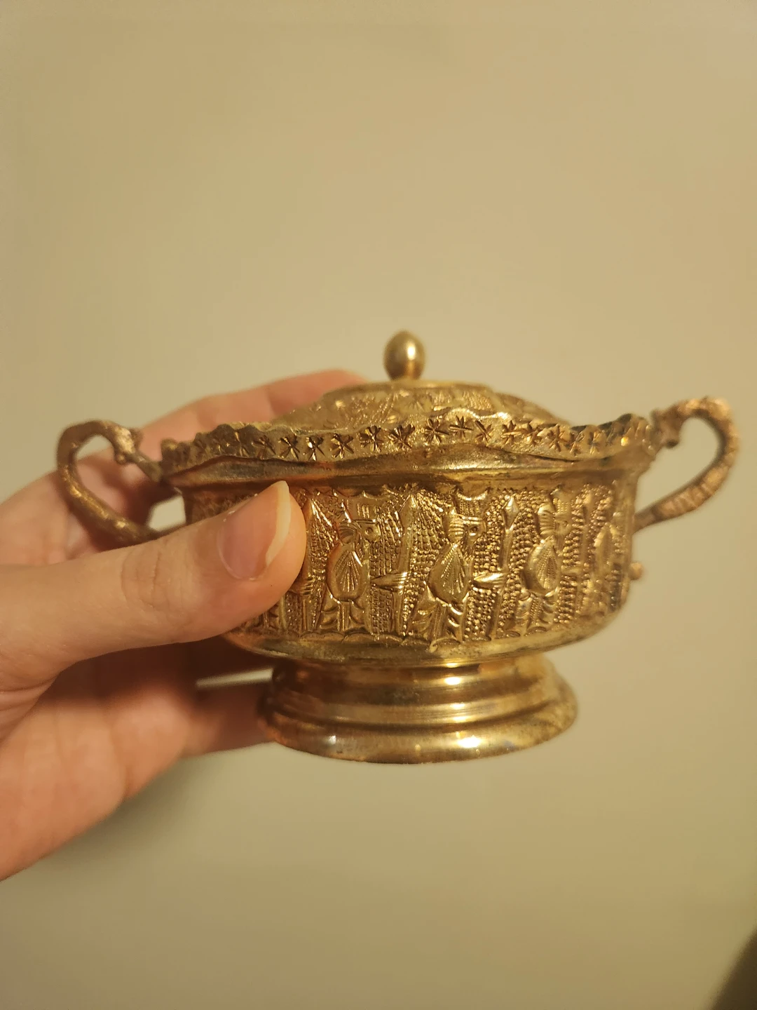 Vintage gold plated Serving Tray with Sugar Bowl and Cups - photo 3