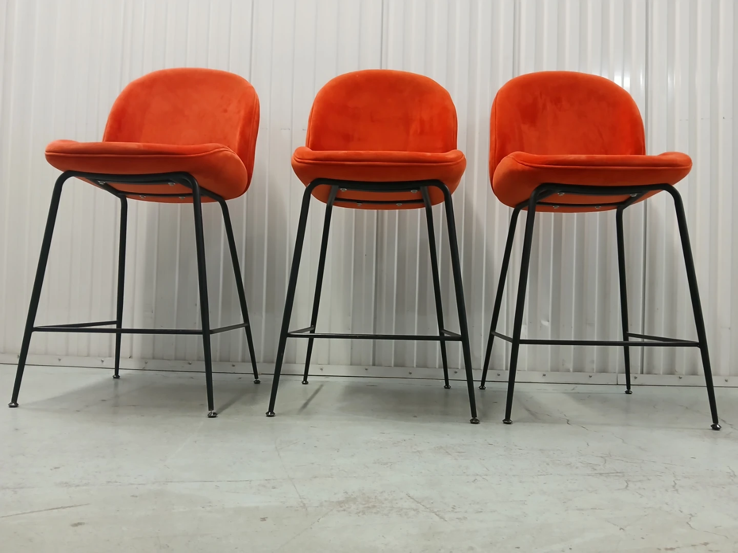 Set of 3 Orange Velvet Bar Stools - photo 4