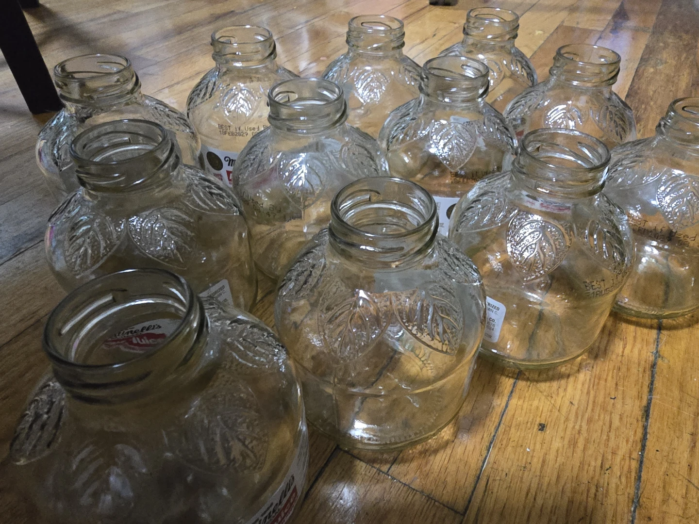 Set of Glass  Bottles with Embossed Leaves