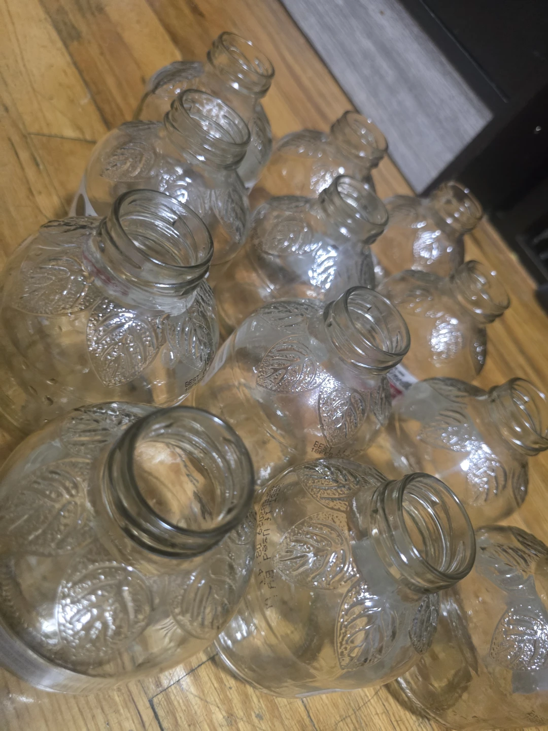Set of Glass  Bottles with Embossed Leaves - photo 2