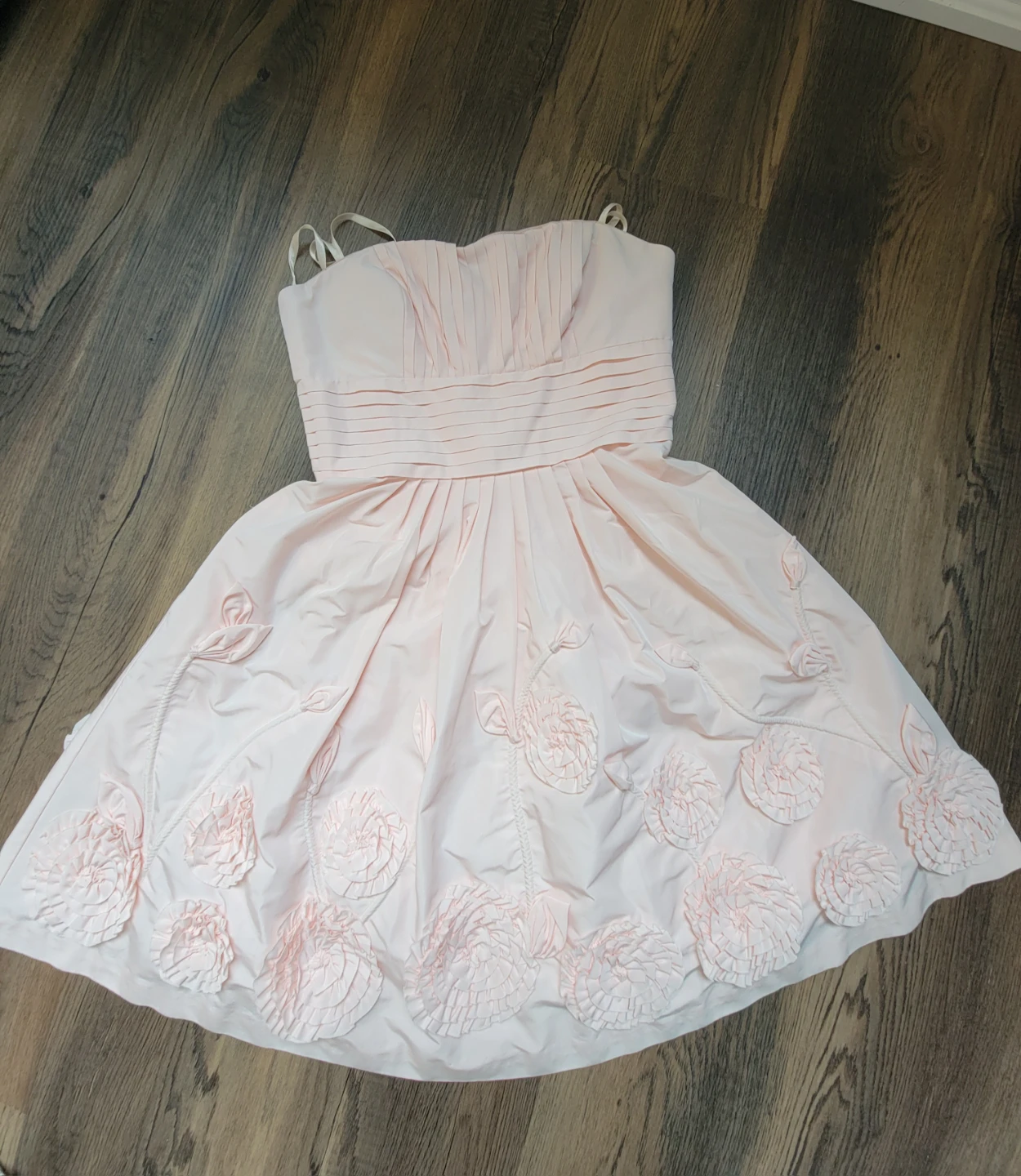 Light Pink Strapless Dress with Floral Appliques