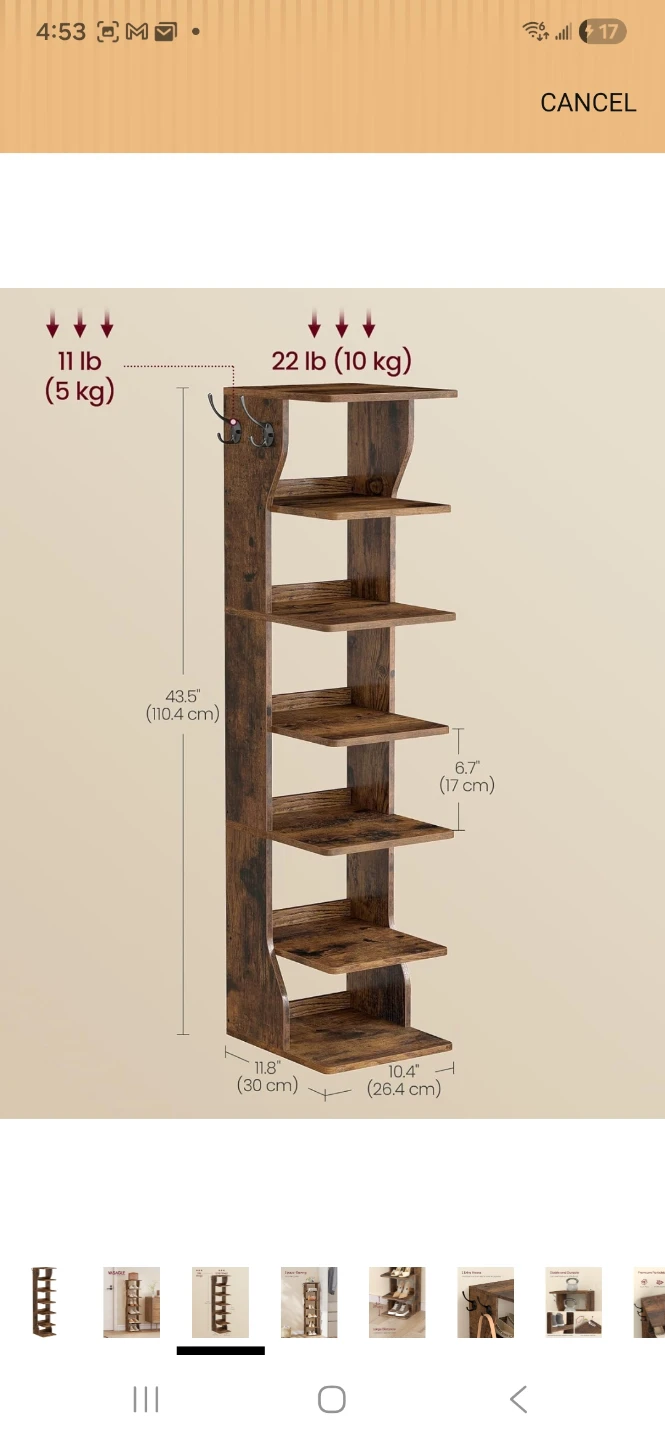VASAGLE 7-Tier Vertical Shoe Rack with Hooks - photo 3