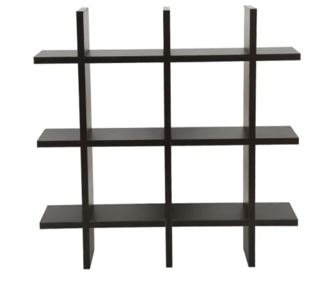 Black Wood Grid Wall Shelf