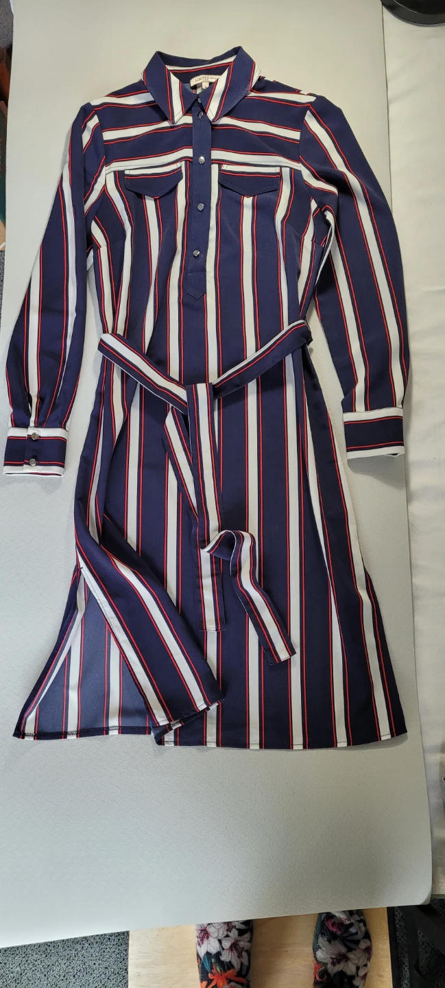 M&S Striped Shirt Dress Navy Mix Size UK 10
